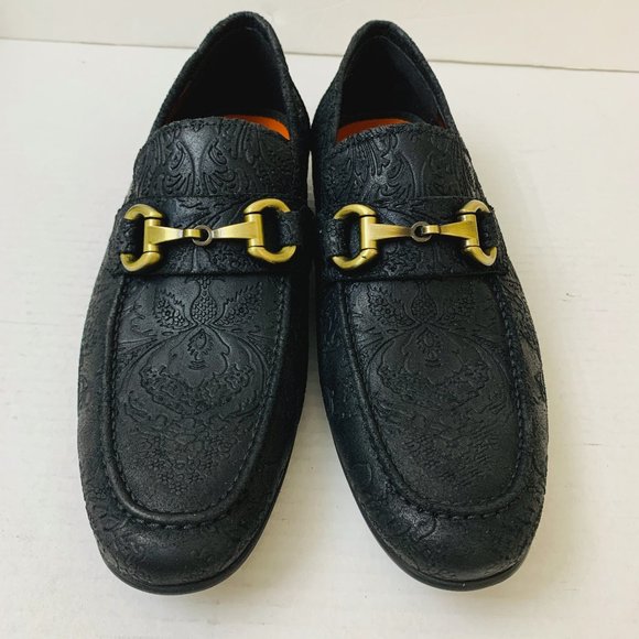 $150 Tallia Men Patrizio Bit Loafers Leather Black Embossed Embroidery Size 8.5M main image 8
